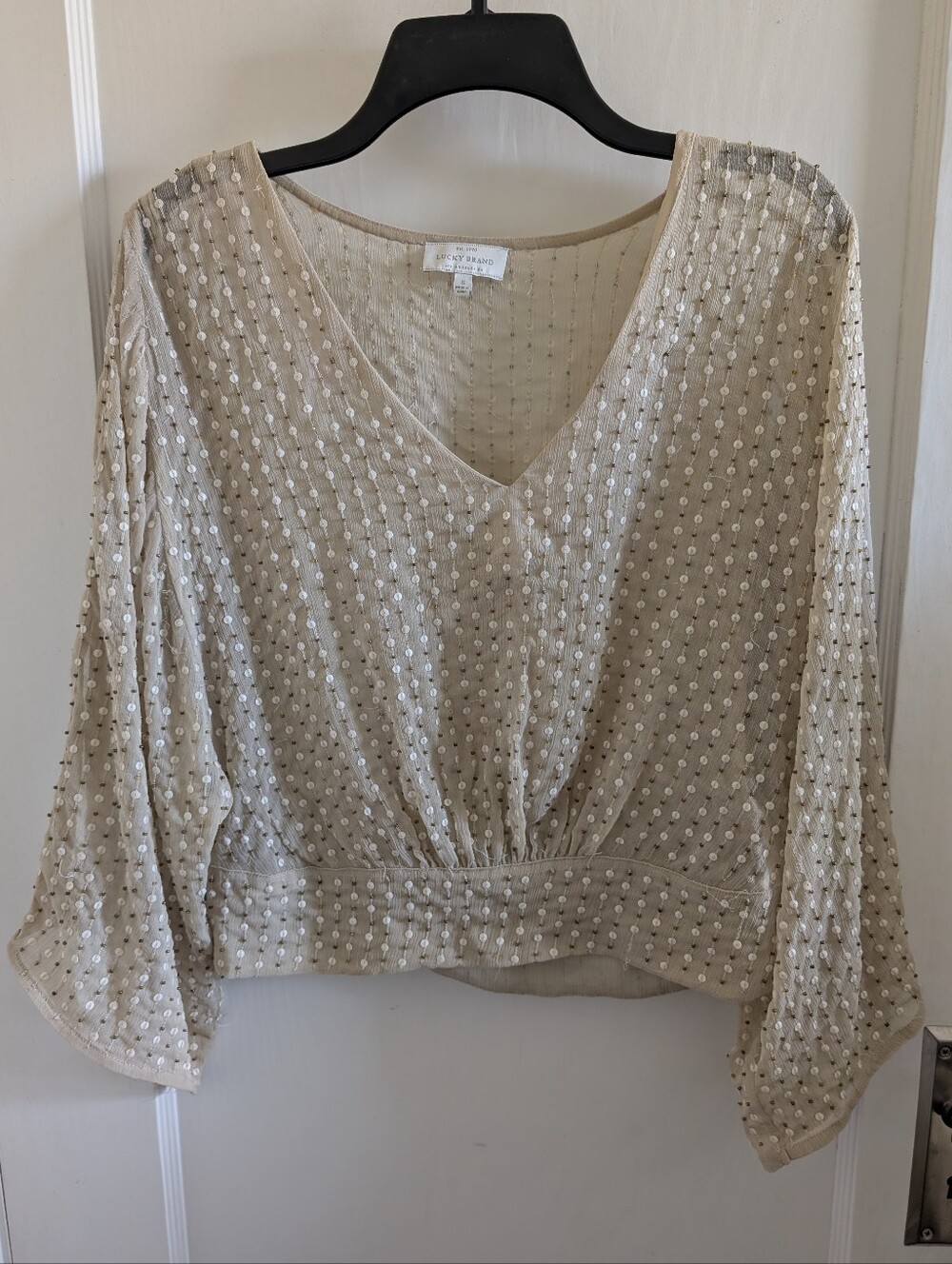 Lucky Brand Dolman Sleeve Sequin V-Neck Blouson Top